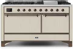 ILVE Majestic 60 Inch Dual Fuel Range Burner Top 9 Burners+Fry Top UM15FDQNS3WHPLP