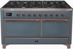 ILVE Majestic 60 Inch Dual Fuel Range Burner Top 9 Burners+Fry Top UM15FDQNS3WHPLP