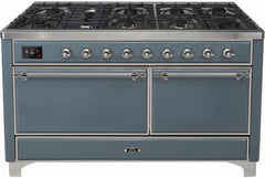 ILVE Majestic 60 Inch Dual Fuel Range Burner Top 9 Burners+Fry Top UM15FDQNS3WHPLP