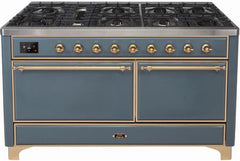 ILVE Majestic 60 Inch Dual Fuel Range Burner Top 9 Burners+Fry Top UM15FDQNS3WHPLP