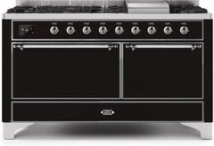 ILVE Majestic 60 Inch Dual Fuel Range Burner Top 9 Burners+Fry Top UM15FDQNS3WHPLP