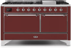 ILVE Majestic 60 Inch Dual Fuel Range Burner Top 9 Burners+Fry Top UM15FDQNS3WHPLP
