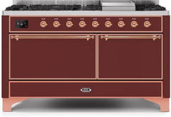 ILVE Majestic 60 Inch Dual Fuel Range Burner Top 9 Burners+Fry Top UM15FDQNS3WHPLP