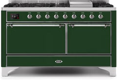 ILVE Majestic 60 Inch Dual Fuel Range Burner Top 9 Burners+Fry Top UM15FDQNS3WHPLP