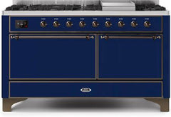 ILVE Majestic 60 Inch Dual Fuel Range Burner Top 9 Burners+Fry Top UM15FDQNS3WHPLP