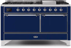 ILVE Majestic 60 Inch Dual Fuel Range Burner Top 9 Burners+Fry Top UM15FDQNS3WHPLP