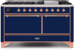ILVE Majestic 60 Inch Dual Fuel Range Burner Top 9 Burners+Fry Top UM15FDQNS3WHPLP