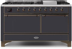 ILVE Majestic 60 Inch Dual Fuel Range Burner Top 9 Burners+Fry Top UM15FDQNS3WHPLP