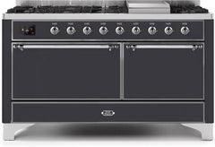 ILVE Majestic 60 Inch Dual Fuel Range Burner Top 9 Burners+Fry Top UM15FDQNS3WHPLP