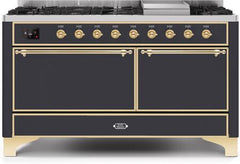 ILVE Majestic 60 Inch Dual Fuel Range Burner Top 9 Burners+Fry Top UM15FDQNS3WHPLP