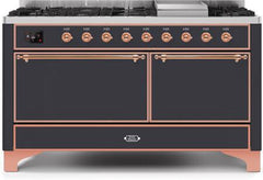 ILVE Majestic 60 Inch Dual Fuel Range Burner Top 9 Burners+Fry Top UM15FDQNS3WHPLP