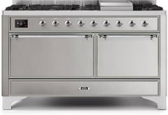 ILVE Majestic 60 Inch Dual Fuel Range Burner Top 9 Burners+Fry Top UM15FDQNS3WHPLP