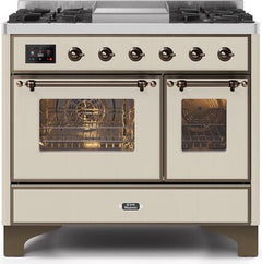 ILVE Majestic 40 Inch Dual Fuel Range Burner Top 6 Burners+Fry Top UMD10FDNS3WHPLP