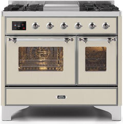 ILVE Majestic 40 Inch Dual Fuel Range Burner Top 6 Burners+Fry Top UMD10FDNS3WHPLP