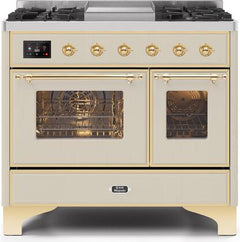 ILVE Majestic 40 Inch Dual Fuel Range Burner Top 6 Burners+Fry Top UMD10FDNS3WHPLP