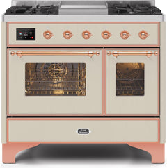 ILVE Majestic 40 Inch Dual Fuel Range Burner Top 6 Burners+Fry Top UMD10FDNS3WHPLP