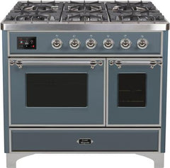 ILVE Majestic 40 Inch Dual Fuel Range Burner Top 6 Burners+Fry Top UMD10FDNS3WHPLP