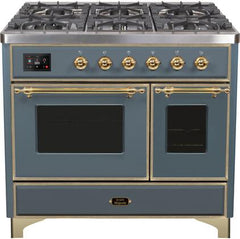 ILVE Majestic 40 Inch Dual Fuel Range Burner Top 6 Burners+Fry Top UMD10FDNS3WHPLP