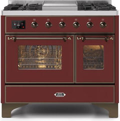 ILVE Majestic 40 Inch Dual Fuel Range Burner Top 6 Burners+Fry Top UMD10FDNS3WHPLP