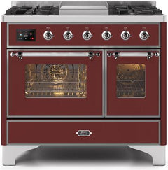 ILVE Majestic 40 Inch Dual Fuel Range Burner Top 6 Burners+Fry Top UMD10FDNS3WHPLP