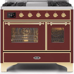 ILVE Majestic 40 Inch Dual Fuel Range Burner Top 6 Burners+Fry Top UMD10FDNS3WHPLP
