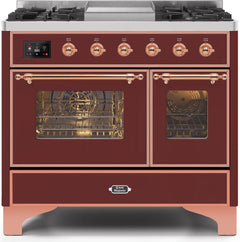 ILVE Majestic 40 Inch Dual Fuel Range Burner Top 6 Burners+Fry Top UMD10FDNS3WHPLP