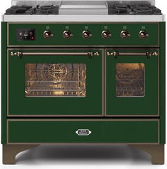 ILVE Majestic 40 Inch Dual Fuel Range Burner Top 6 Burners+Fry Top UMD10FDNS3WHPLP