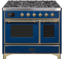 ILVE Majestic 40 Inch Dual Fuel Range Burner Top 6 Burners+Fry Top UMD10FDNS3WHPLP