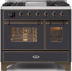 ILVE Majestic 40 Inch Dual Fuel Range Burner Top 6 Burners+Fry Top UMD10FDNS3WHPLP