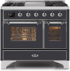 ILVE Majestic 40 Inch Dual Fuel Range Burner Top 6 Burners+Fry Top UMD10FDNS3WHPLP