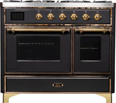 ILVE Majestic 40 Inch Dual Fuel Range Burner Top 6 Burners+Fry Top UMD10FDNS3WHPLP