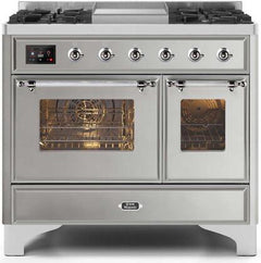 ILVE Majestic 40 Inch Dual Fuel Range Burner Top 6 Burners+Fry Top UMD10FDNS3WHPLP