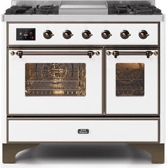 ILVE Majestic 40 Inch Dual Fuel Range Burner Top 6 Burners+Fry Top UMD10FDNS3WHPLP