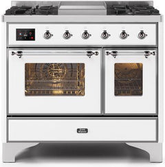 ILVE Majestic 40 Inch Dual Fuel Range Burner Top 6 Burners+Fry Top UMD10FDNS3WHPLP