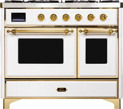 ILVE Majestic 40 Inch Dual Fuel Range Burner Top 6 Burners+Fry Top UMD10FDNS3WHPLP