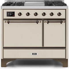 ILVE Majestic 40 Inch Dual Fuel Range Burner Top 6 Burners+Fry Top UMD10FDQNS3WHPLP