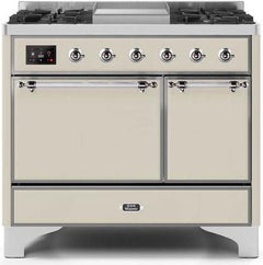 ILVE Majestic 40 Inch Dual Fuel Range Burner Top 6 Burners+Fry Top UMD10FDQNS3WHPLP