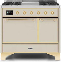 ILVE Majestic 40 Inch Dual Fuel Range Burner Top 6 Burners+Fry Top UMD10FDQNS3WHPLP