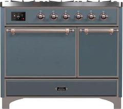 ILVE Majestic 40 Inch Dual Fuel Range Burner Top 6 Burners+Fry Top UMD10FDQNS3WHPLP