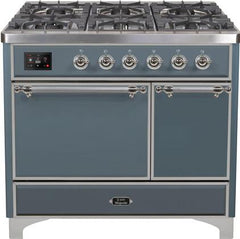 ILVE Majestic 40 Inch Dual Fuel Range Burner Top 6 Burners+Fry Top UMD10FDQNS3WHPLP