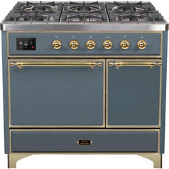 ILVE Majestic 40 Inch Dual Fuel Range Burner Top 6 Burners+Fry Top UMD10FDQNS3WHPLP