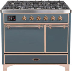 ILVE Majestic 40 Inch Dual Fuel Range Burner Top 6 Burners+Fry Top UMD10FDQNS3WHPLP