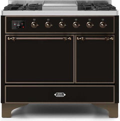 ILVE Majestic 40 Inch Dual Fuel Range Burner Top 6 Burners+Fry Top UMD10FDQNS3WHPLP