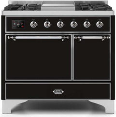 ILVE Majestic 40 Inch Dual Fuel Range Burner Top 6 Burners+Fry Top UMD10FDQNS3WHPLP