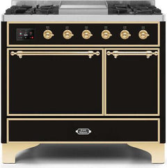 ILVE Majestic 40 Inch Dual Fuel Range Burner Top 6 Burners+Fry Top UMD10FDQNS3WHPLP