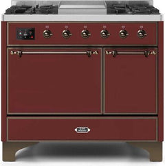ILVE Majestic 40 Inch Dual Fuel Range Burner Top 6 Burners+Fry Top UMD10FDQNS3WHPLP