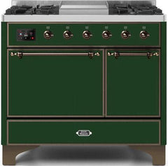 ILVE Majestic 40 Inch Dual Fuel Range Burner Top 6 Burners+Fry Top UMD10FDQNS3WHPLP