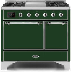 ILVE Majestic 40 Inch Dual Fuel Range Burner Top 6 Burners+Fry Top UMD10FDQNS3WHPLP