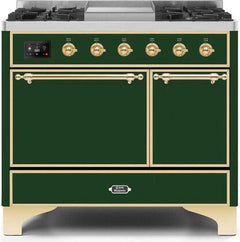 ILVE Majestic 40 Inch Dual Fuel Range Burner Top 6 Burners+Fry Top UMD10FDQNS3WHPLP