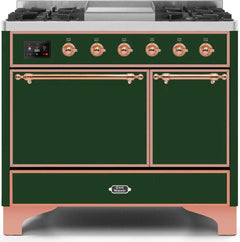 ILVE Majestic 40 Inch Dual Fuel Range Burner Top 6 Burners+Fry Top UMD10FDQNS3WHPLP